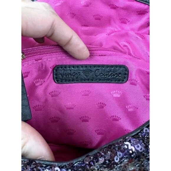 Juicy Couture Sequined Crossbody Handbag Gorgeous Purple Denim Look - Picture 7 of 13